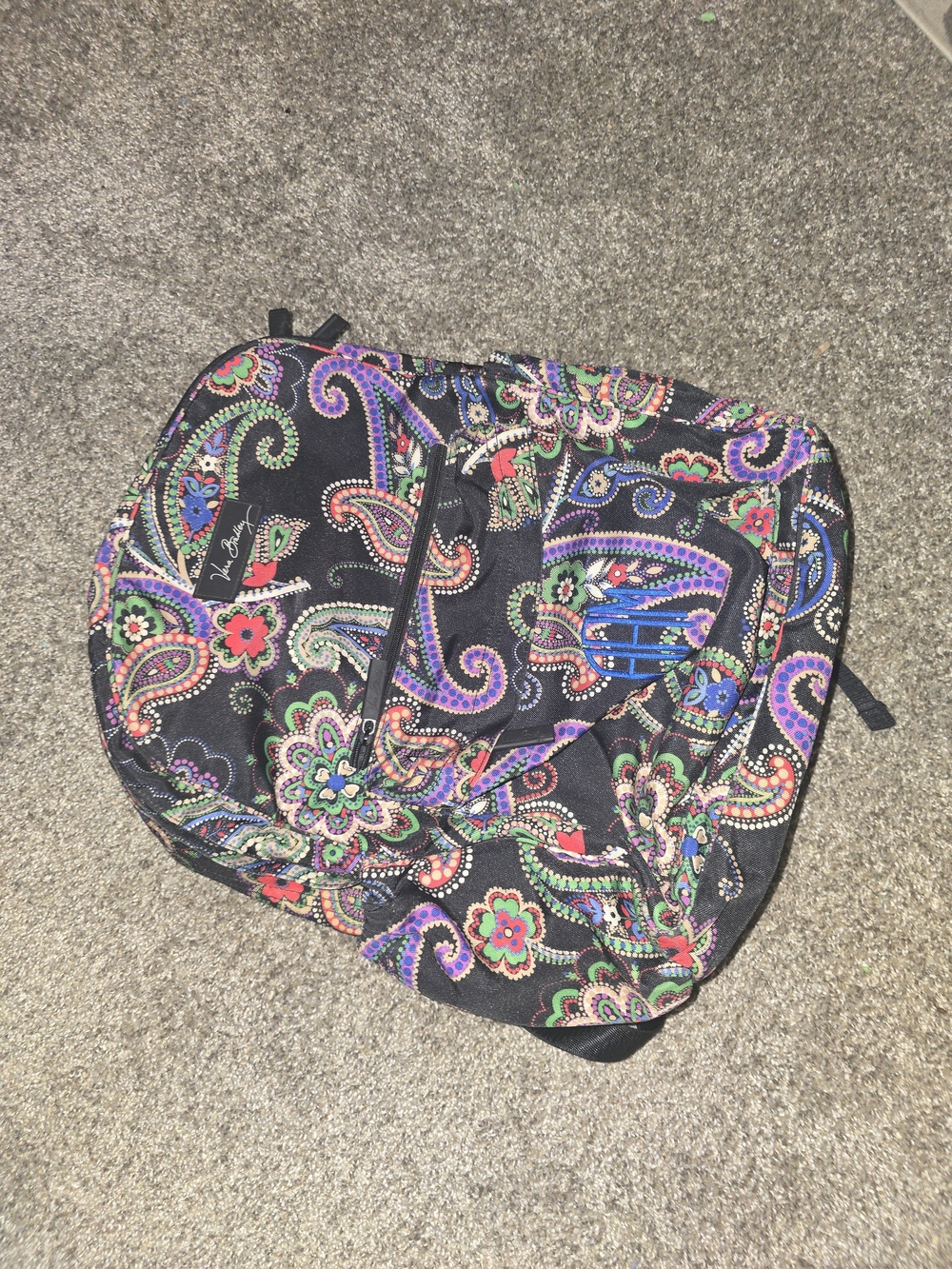 NewVera Bradley Black Paisley Backpack with Purple, Green, Blue and Pink Accents
